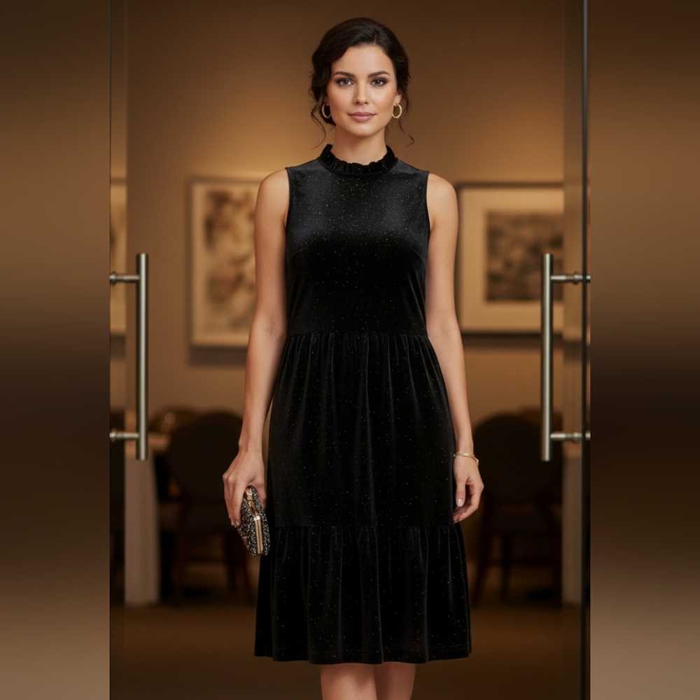 NWT J crew black sparkly tiered dress 10